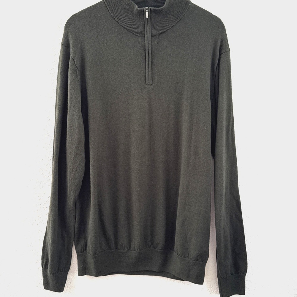 Goodthreads 100% Merino Wool Quarter Zip Sweater Olive Green Men's Size XL